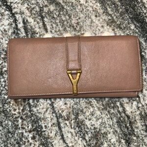 YSL Saint Laurent Paris Calfskin Y Line Flap Wallet Long Leather